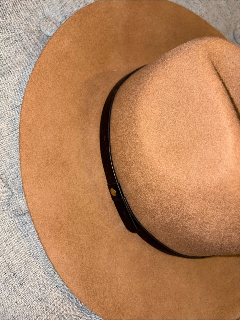 Ruggine Brown Brim Wool Hat in Tan with Black Band
